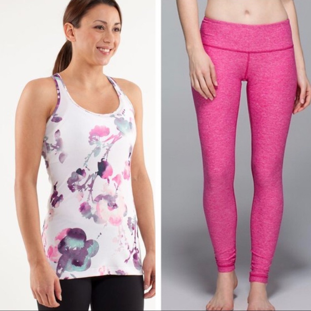 Lululemon Floral & Pink Leggings Tank Top Outfit 4